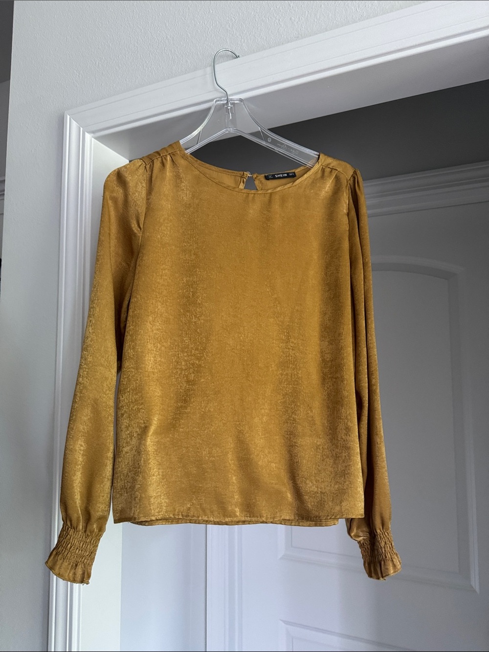 Golden Mustard Long-Sleeve Satin Work Office Blouse